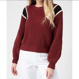 Frame Red Crop Balloon Sleeve Sweater